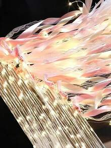 10pcs Pink LED Multicolor Magic Wands, Glow Sticks Suitable For Weddings, Stage Lighting Props, Concert Decorations, Wedding/Birthday Parties, Festivals, Scenes Decoration, LED Silk Fairy Wands With Bells For Weddings, New Year, Carnival Parties, Concerts, Birthdays, Graduations, Valentine's Day - Pink - View 2