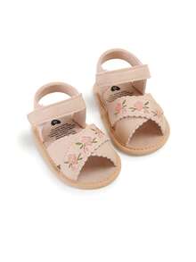 Infant/Toddler Girls' PU Leather Soft Bottom Open Toe Floral Princess Flat Sandals, Summer - Apricot - View 6