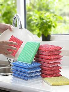 4/8/16件装钢丝绒海绵擦洗器，加厚百洁布，海绵擦洗器，碗锅清洁布，厨房清洁抹布 - 彩色 - 查看 2