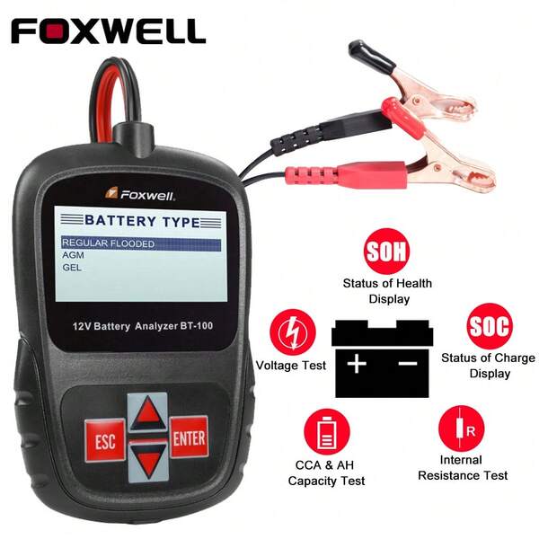FOXWELL BT100 Pro 12V Car Battery Tester, Easy Battery Health Check Tool For Cars, Quick Automotive Battery Analyzer, Useful Car Gadget Gift For Dad, Husband Or Boyfriend Or New Drivers