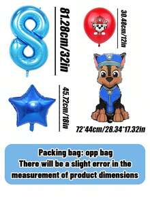 Bộ trang trí bóng bay chủ đề Paw Patrol - Bóng bay số lớn màu xanh dương 32 inch, bóng bay cao su cao cấp 12 inch in hình các nhân vật Chase, Mar Shall, Rubble, Skye, hoàn hảo cho tiệc sinh nhật, lễ hội, lễ tốt nghiệp, kỷ niệm và tất cả các loại tụ họp lễ hội, đồ dùng tiệc cho mọi lứa tuổi, đạo cụ phông nền chụp ảnh, dễ dàng bơm hơi và lắp ráp cho các sự kiện trong nhà và ngoài trời. - Chase Balloon - Xem 10