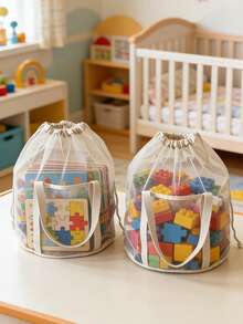 OBOVAY 1pc Mesh Drawstring Tote Bag, Convenient For Storage And Easy To Find Items. Portable And Multipurpose, Takes Up Little Space, Suitable For Storing Children's Accessories, Blocks And Puzzles, Great For Kids Room Use. - Multicolor - View 5