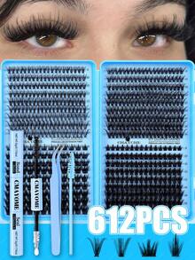 Bộ dụng cụ tự làm nối mi (612/576/522 sợi), Bộ mi giả dạng chùm, kiểu D-Curl dày dặn, 8-16mm, bao gồm keo dán mi, nhíp và cọ chải mi. Thích hợp sử dụng tại nhà. Bao gồm hướng dẫn sử dụng mi giả dạng chùm (4 kiểu kết hợp). Vật dụng cần thiết khi đi du lịch. - Nhiều màu - Xem 3