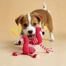 毛绒发声火烈鸟宠物玩具，狗狗咀嚼玩具和互动益智玩具 - 紅色 - 查看 6