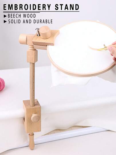 1pc Solid Wood Embroidery Frame, Desk-Mounted Multifunctional Rotatable DIY Cross Stitch Stand, Easy Assembly, Convenient Use, Suitable For Kids And Adults, Includes 1 Embroidery Hoop