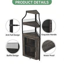 clóset de Esquina para licores con estantes Ajustables, clóset de Barra Industrial 61 Pulgadas, no Empotrado con Puerta de Malla y Soporte de Vidrio para Cocina, Color café rústico. - Roble Fresno - Ver 3