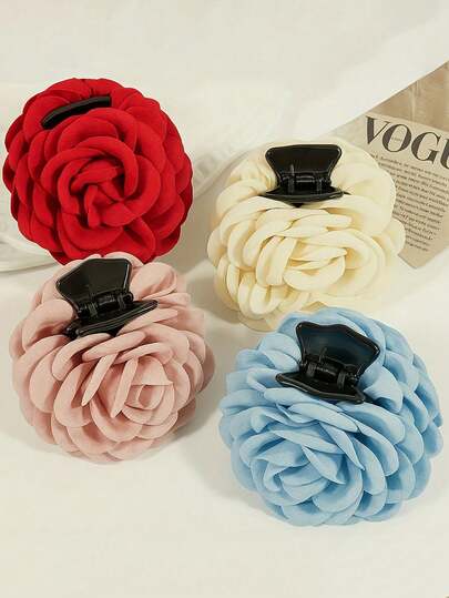 1pc Princess Style Elegant Rose Flower Hair Clip, Multi-Color Fabric Hair Claw Floral Hair Accessory