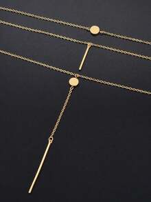 1pc Fashionable Multi-Layer Chains Long Necklace - Gold - View 5
