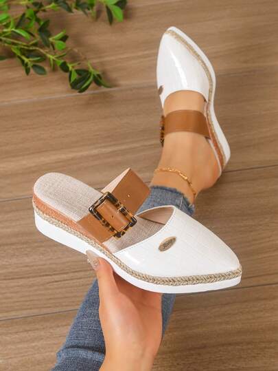 أحذية نسائية كبيرة الحجم عصرية متعددة الاستخدامات خفيفة الوزن من الكتان، أنيقة بكعب وسادة وبنعل منزلق