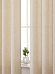 1pc/2pcs Light Filtering Curtains/Top Tie Solid Curtains/Light Balancing Filtering Sunlight Curtains, Multiple Sizes & Colors Available, Faux Linen Texture Suitable For Living Room, Bedroom, Kitchen, Home, Farmhouse, Rustic Decor, Beige Curtains - Beige - View 5