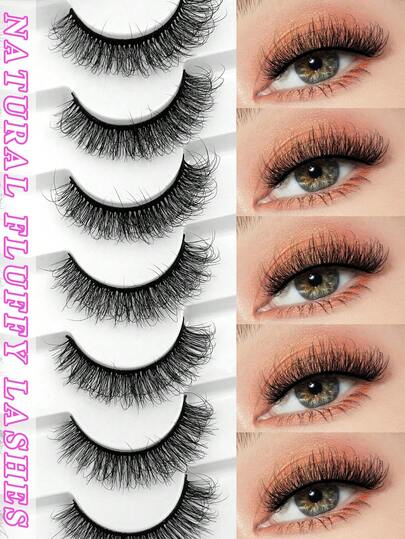 ENCHUW 7 Paar Wischige Natürlich Aussehende Wimpern Mit Weichem Band, Falsche Nerz Wimpern Flauschige Extensions, Wiederverwendbare Falsche Wimpern Make-up