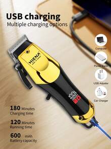 HIENA 男士USB充电式无线理发器 - 胡须修剪器，精密R型刀片修剪器，配备多种理发工具，结构坚固耐用 - 查看 5