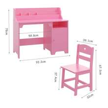 Juego de computadora y Silla para niños, computadora de Estudio para niños con Cabina, gabinete de Almacenamiento, Mesa Estudio de Madera para niños, computadora de Escritura para. - Rosa - Ver 2