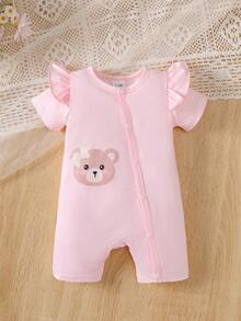 BrownBark 3pcs Baby Girls Summer Casual Cute Fresh Outfit Set, Romper, Bear & Bow Pattern, Newborn Baby Girl Bodysuit - Multicolor - View 5