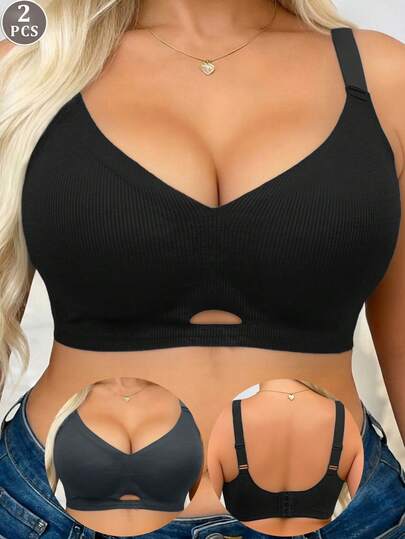 Bộ 2 áo ngực không đường may cỡ lớn - Dây đeo có thể điều chỉnh, không gọng, cài sau, định hình, nâng đỡ, thoải mái, mặc hàng ngày.