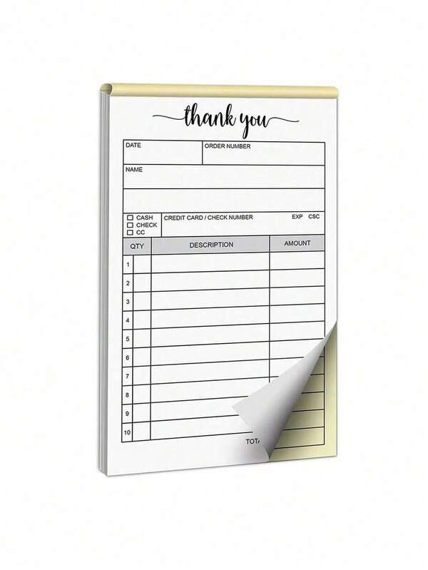 פנקס קבלות ללא פחם, 100 עמודים, לבן וצהוב, דו-שכבתי, מתאים לעסקים, בתי ספר, עונת החזרה לבית הספר