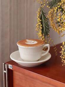 Bộ tách và đĩa cà phê màu trắng tinh khôi, tối giản, sang trọng, họa tiết sọc nổi, thích hợp cho pha chế latte art, uống nước văn phòng, cappuccino latte cao cấp, đĩa tráng miệng/trái cây thanh lịch, phù hợp cho nhà hàng, phòng khách, quán cà phê, tiệc tùng, làm quà tặng. - trắng - Xem 5