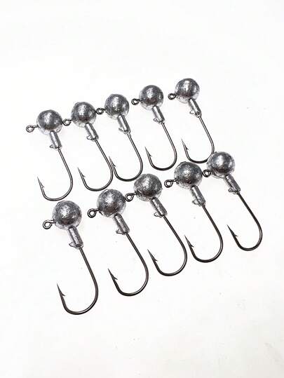 10pcs Simulation Hanging Bottom Straight Shank Lead Head Lures, T-Tail Soft Bait, Silver Fishing Hooks For Bass, Crappie Fishing Accessories
