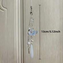 1个优雅的蓝色玫瑰水滴形手机挂饰/包包挂件，适合日常佩戴 - 淺藍色 - 查看 2