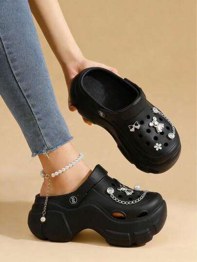 Sandalias con suela gruesa y huecas,  2026 Calzado de mujer para primavera/verano, Sueco mujer, EVA, plataforma, correa abatible, charms, suela ligera,Sandalia mujer Eva Suave Punta Redonda Sin Cordones Plataforma Decoración Personalizada Estilo Casual Para Playa/Casa Zuecos,Sandalias con suela gruesa y huecas, de moda para fiestas de jardín, casual y lindo, diseño de dibujos animados en EVA, para playa y exterior