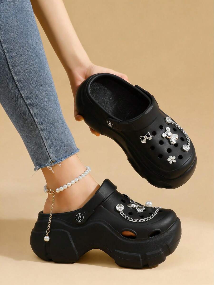 Sandalias con suela gruesa y huecas,  2026 Calzado de mujer para primavera/verano, Sueco mujer, EVA, plataforma, correa abatible, charms, suela ligera,Sandalia mujer Eva Suave Punta Redonda Sin Cordones Plataforma Decoración Personalizada Estilo Casual Para Playa/Casa Zuecos,Sandalias con suela gruesa y huecas, de moda para fiestas de jardín, casual y lindo, diseño de dibujos animados en EVA, para playa y exterior