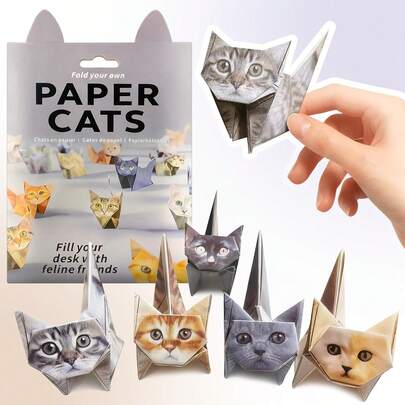 Trees DIY纸猫折纸套装，50张3D折纸，可折叠成可爱的猫咪造型，适合儿童和成人的趣味手工活动，桌面装饰和宠物爱好者礼物