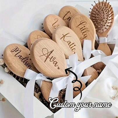 Personalized Bamboo Hair Comb, Can Be Engraved With Name, Customized Bridesmaid Hair Comb, Personalized Bridesmaid Gift, Engraved Wooden Hair Comb, Women's Gift, Engraved Wooden Hair Comb, Mother's Day Gift, Wedding Hair Comb, Anti-Static Hair Accessory, Portable Hair Accessory, Wedding Anniversary Birthday Gift, Bridesmaid Gift