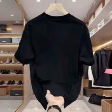 Nueva camiseta popular de manga corta y cuello redondo para hombres y mujeres,  de verano 2026, de corte holgado y peso pesado, elegante y versátil como camiseta casual básica. - [RYHG bicolor] Negro - Ver 5