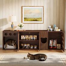 Tribesigns 70.9-Inch Extra Large Cat Litter Box Enclosure, Modern Farmhouse Hidden Litter Box Furniture Cabinet With Front Entry And 2-Tier Shelf, XL Wooden Indoor Cat House With Open Storage And Door - 棕色 - 查看 4