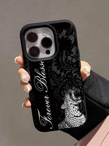 1个个性化蕾丝字母豹纹图案防震黑色液态直边TPU手机壳，适用于 16 Pro Max/16/16 Pro/16 Plus/15/15 Pro Max/15 Pro/11/12/13/14 Pro Max/11 Pro/11 Pro Max/12 Pro/12 Pro Max/13 Pro/13 Pro Max/14 Pro/14 Pro Max，软壳，优雅 - 彩色 - 查看 1