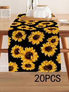 1pc Sunflower Pattern Printed Table Runner, 4pcs Sunflower Pattern Printed Placemats, Suitable For Festivals, Parties, Birthdays, Dinners, Kitchen & Dining Room Decor, Applicable For All Seasons, Home Textile Decoration - Multicolor - View 16