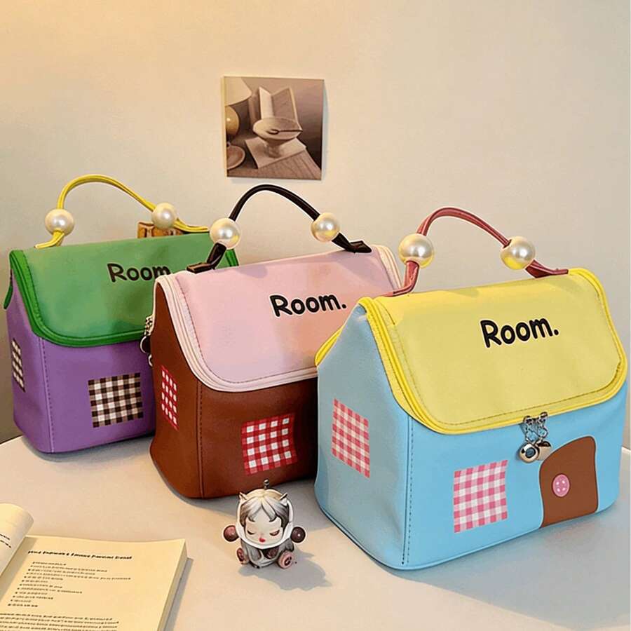 Dopamine House Cosmetic Bag, Women's Portable Handheld Toiletry Bag, Waterproof Large Capacity Organizer, Mother's Day, Valentine's Day, Children's Day Gift - Multicolor - View 1