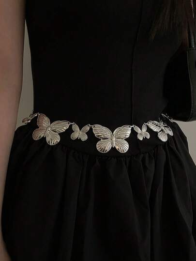 1pc Silver Alloy Material Mixed Size Butterfly Decor Waist Chain