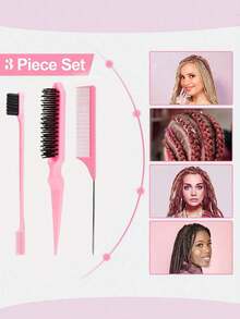 Set de 6/12 piezas de herramientas para peinado - Peine rizado, Cepillo volumizador, Peine de cola, Peine lateral, Cepillo de cerdas de jabalí para barba, Botella rociadora, Pinza de pato y Moldeador de moño, Adecuado para mujeres y hombres, Uso doméstico/salón - Multicolor - Ver 4
