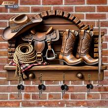 1pc 2D Flat Western Cowboy Theme Metal Key Hook - Multifunctional Decorative Key Hook With 4 Metal Hooks, Wall Decor, Room Decor, All-Season Home Decor, Suitable For Porch, Hallway!! - Multicolor - View 4