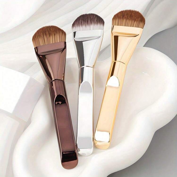 1/3支装多功能舌形粉底刷，轻松打造完美底妆和面膜护理，超细扁平粉底刷，圆形面部轮廓刷，扁平轮廓刷，多功能刷 - 彩色 - 查看 2