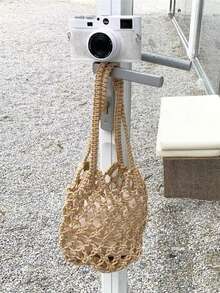 Dedoo Simple Cotton Rope Hand-Woven One-Shoulder Bag, Hollow Grid Design, Literary And Retro Style Crocheted Armpit Bag, Suitable For Spring And Summer Shoulder Bags, Daily Matching, Vacation Bag - Khaki - View 6