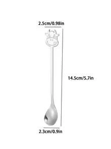 1/5pcs 304 Stainless Steel Premium Coffee Spoon, Creative Ox Head Shaped Dessert Mixing Round Spoon - View 7