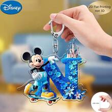 2D平面印刷，米奇蓝色亚克力钥匙扣，26个英文字母A-Z，可爱卡通包包挂饰，情侣朋友专属字母饰品，适合作为圣诞节、感恩节、母亲节和父亲节礼物，也可用于装饰车辆、包包、汽车和圣诞树，趣味钥匙扣设计 | 耐用亚克力2D平面家居装饰包包挂件 - 彩色 - 查看 35