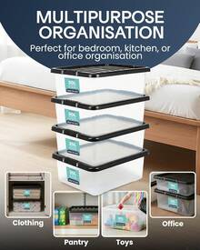 4 Pack 30L Underbed Storage Boxes With Lids |   Clear Plastic Storage Containers With Black Lids |   Stackable Storage Boxes For Home, Office, And Kitchen Organization - 2 - View 11