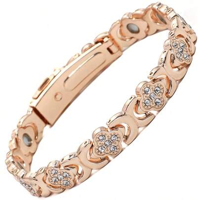 Pulsera de cobre puro con trébol de cuatro hojas para mujer, equipada con un potente imán de 3500 Gauss, pulsera magnética de cobre puro efectiva