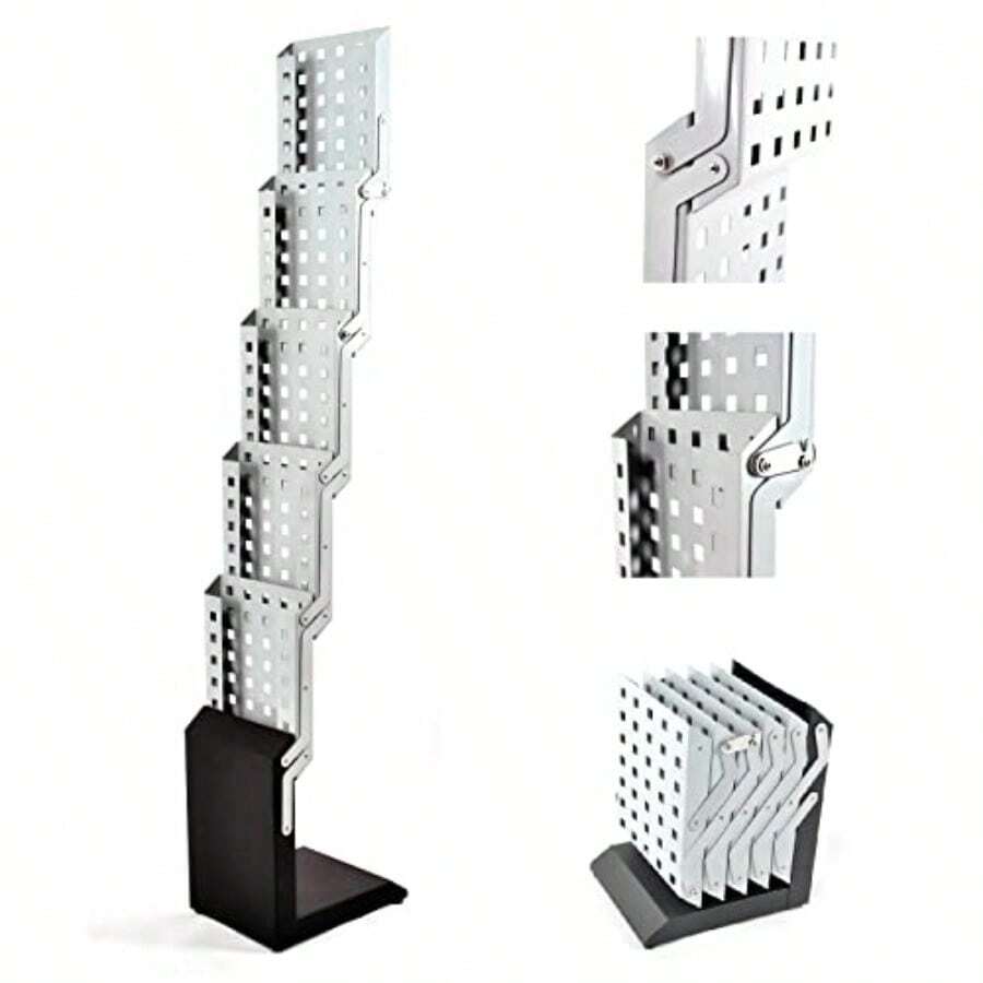 Estante plegable para revistas de alta resistencia para catálogo literatura folletos soporte de exhibición de aluminio portátil 5 bolsillos para ferias comerciales oficina - Negro y plateado - Ver 1