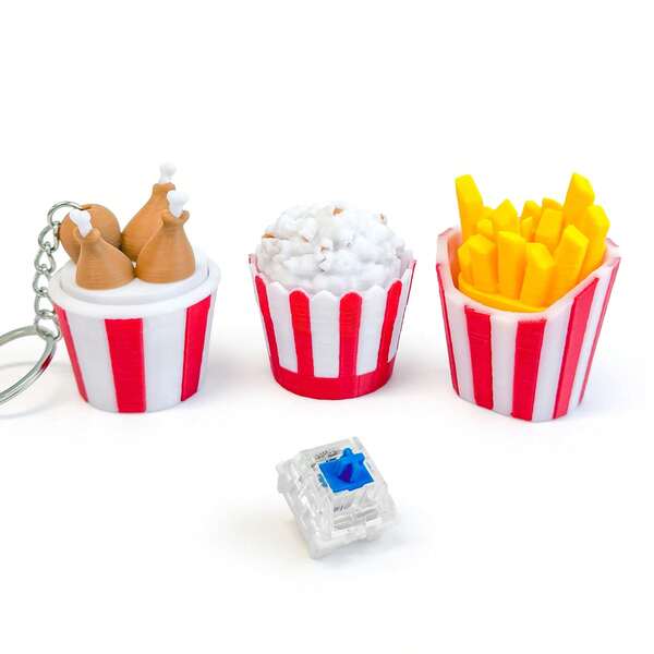 Fried Chicken, Popcorn, French Fries Clicker, Realistic Food Clicker Stress Relief Button, Keychain Pendant, Bag Charm, Backpack Decor, Pencil Case Decoration, Stress Relief For Teenagers, Students, Adults, Creative Gift, Birthday Gift, Holiday Gift