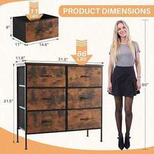 Sweetcrispy Dresser Bedroom 6 Drawers Wide Fabric Storage Units Chest Of Drawers Bedroom With Metal Frame And Wooden Top TV - 鏽棕色 - 查看 10