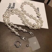 Luxury Pearl Phone Lanyard Cross-Body Style Large And Small Pearl Hanging Chain Neck Strap Women's Light Luxury Fashion Ins Back Rope Anti-Fall Spring Gift - White - View 2