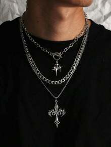 3pcs Set Stainless Steel Necklace Chain Men - Bạc 2 - Xem 5