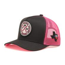 Texas Wind Country Trucker Cap With Curved Brim And Mesh Detail - 黑色粉紅色 - 查看 3