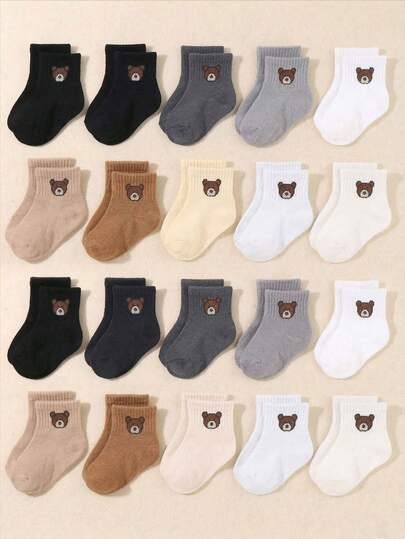 20/10/5/1 pares de calcetines de media caña de oso de peluche de colores aleatorios, diseño de puño acanalado que no constriñe los tobillos del bebé, calcetines para caminar lindos para bebés, adecuados para todas las estaciones y atuendos, ideales para uso diario y regalos, accesorios para niños.
