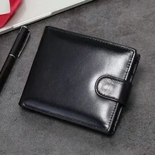 RFID Blocking Genuine Leather Wallet, Multifunctional Card Holder, Tri-Fold Wallet With Zipper Coin Pocket, Suitable For Men And Women - Black - View 1