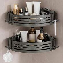 Corner Shower Rack Suction Cup, Hanging Shelf, Bathroom Storage Organizer - Gunmetal Gray-triangle - View 3